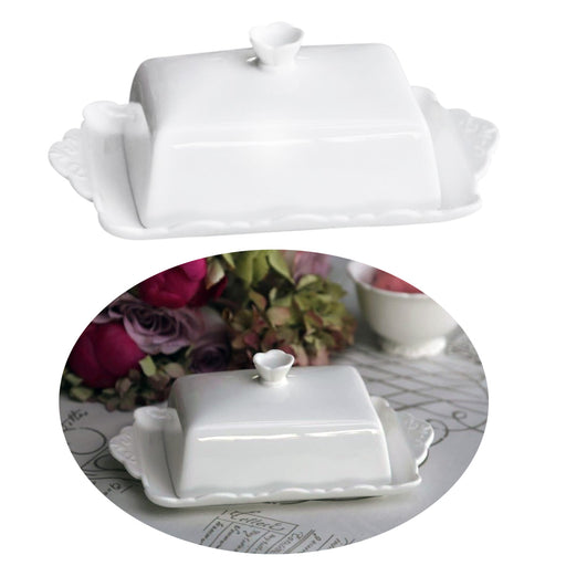 KI-generiertes Bild Vintage XL Porzellan Butterdose 19cm Weiß Deckel 250g Butterglocke Butterschale