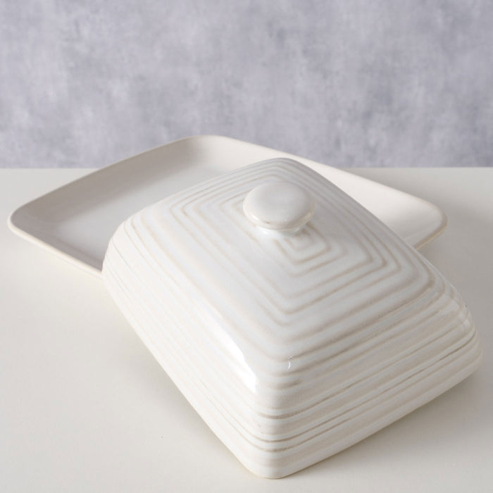 KI-generiertes Bild,Keramik Butterdose 19cm Sylt Weiß mit Deckel 250g Butter Butterglocke Butterschale