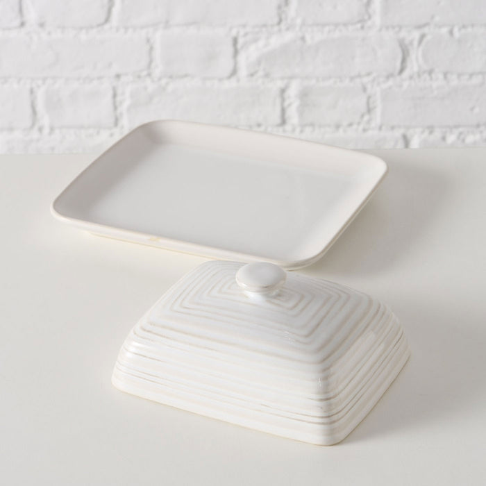 KI-generiertes Bild,Keramik Butterdose 19cm Sylt Weiß mit Deckel 250g Butter Butterglocke Butterschale