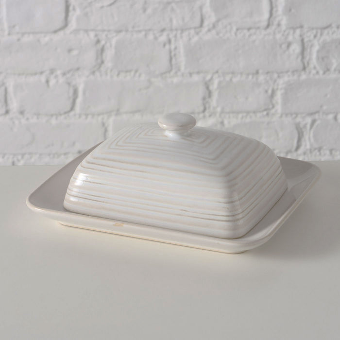 KI-generiertes Bild,Keramik Butterdose 19cm Sylt Weiß mit Deckel 250g Butter Butterglocke Butterschale