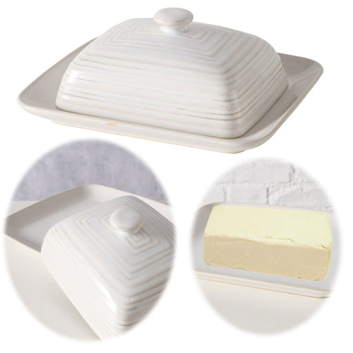 KI-generiertes Bild Keramik Butterdose 19cm Sylt Weiß mit Deckel 250g Butter Butterglocke Butterschale