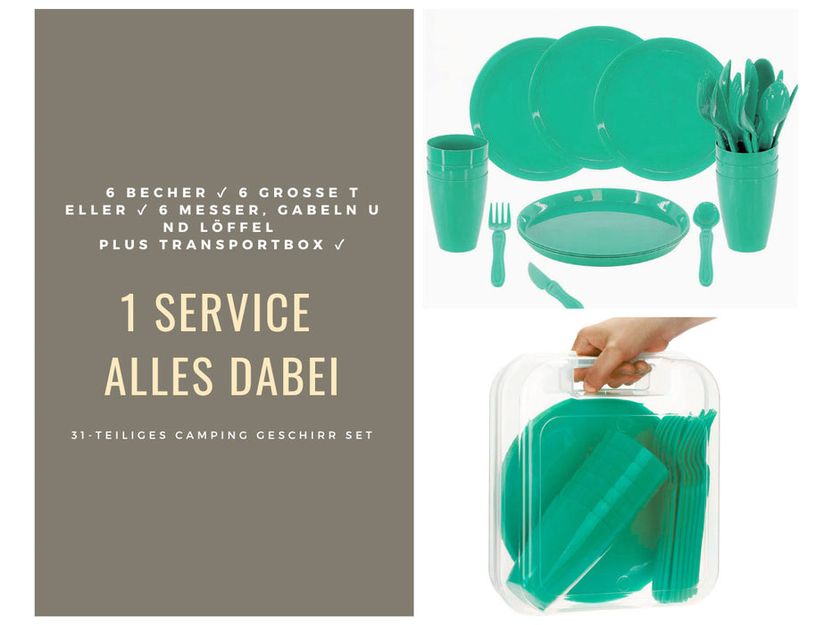 KI-generiertes Bild,31-teiliges Picknick-Set Grün Geschirr Picknickkorb Mehrweggeschirr 6 Personen
