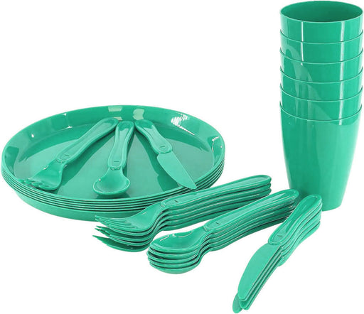 KI-generiertes Bild,31-teiliges Picknick-Set Grün Geschirr Picknickkorb Mehrweggeschirr 6 Personen