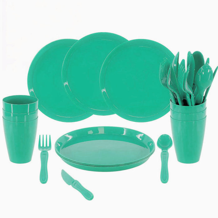 KI-generiertes Bild,31-teiliges Picknick-Set Grün Geschirr Picknickkorb Mehrweggeschirr 6 Personen