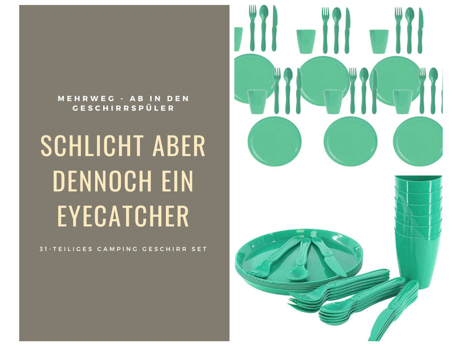 KI-generiertes Bild,31-teiliges Picknick-Set Grün Geschirr Picknickkorb Mehrweggeschirr 6 Personen
