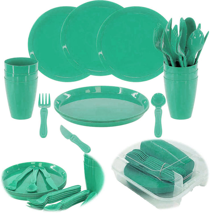 KI-generiertes Bild 31-teiliges Picknick-Set Grün Geschirr Picknickkorb Mehrweggeschirr 6 Personen