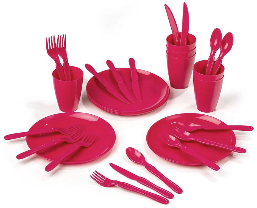 KI-generiertes Bild,31-teiliges Picknick-Set Rot Geschirr Picknickkorb Mehrweggeschirr 6 Personen