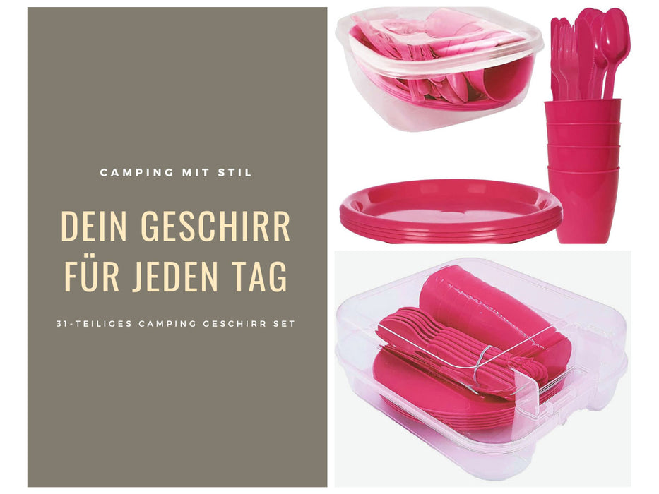 KI-generiertes Bild,31-teiliges Picknick-Set Rot Geschirr Picknickkorb Mehrweggeschirr 6 Personen