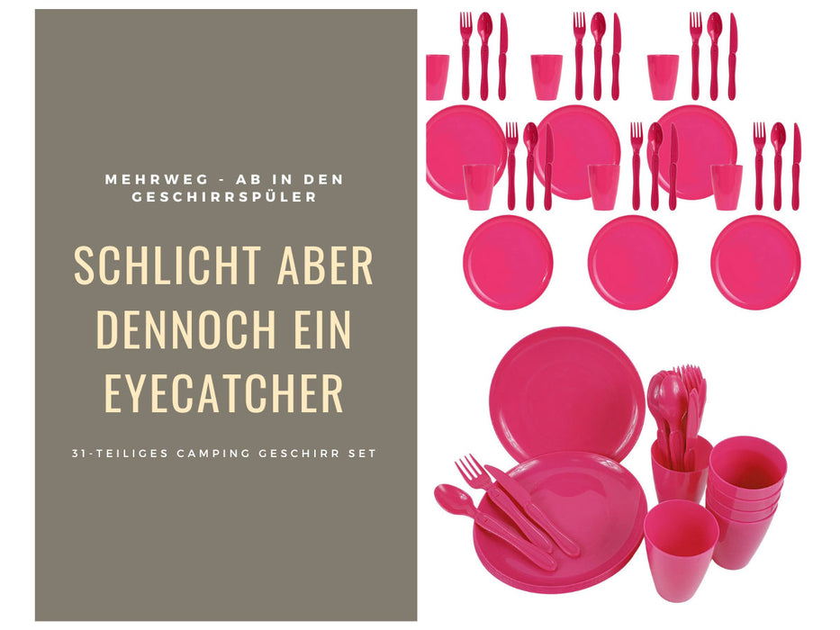 KI-generiertes Bild,31-teiliges Picknick-Set Rot Geschirr Picknickkorb Mehrweggeschirr 6 Personen