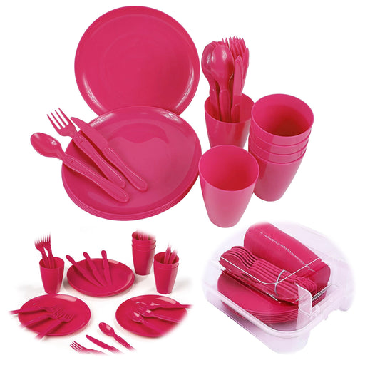 KI-generiertes Bild 31-teiliges Picknick-Set Rot Geschirr Picknickkorb Mehrweggeschirr 6 Personen