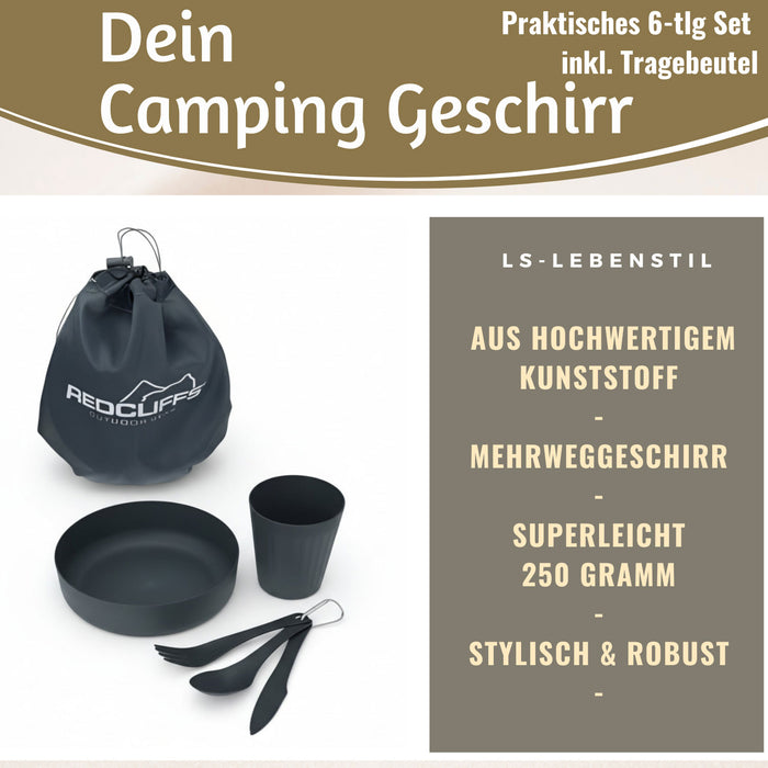 KI-generiertes Bild,6-teiliges Picknick-Set Tragetasche Camping Geschirr Besteck Mehrweggeschirr