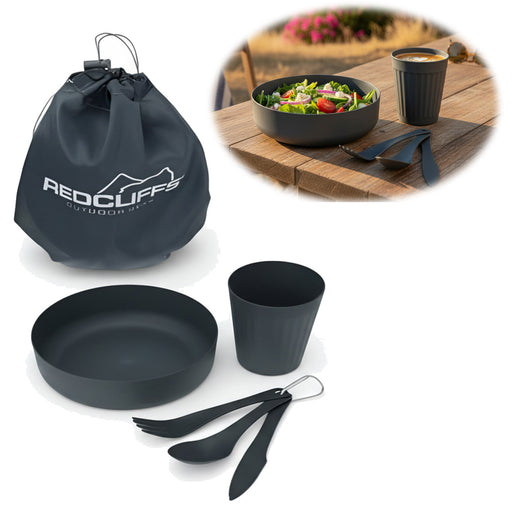KI-generiertes Bild 6-teiliges Picknick-Set Tragetasche Camping Geschirr Besteck Mehrweggeschirr