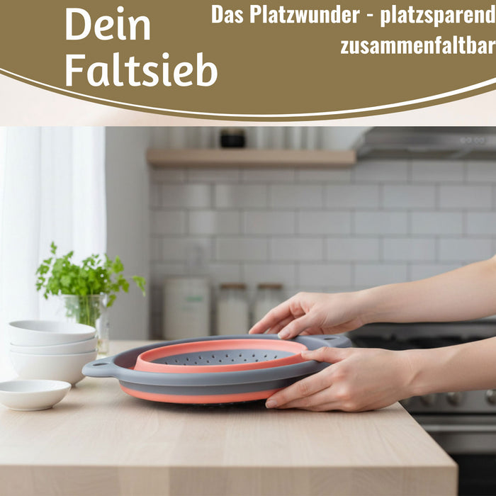 KI-generiertes Bild,Flexibles Abtropfsieb Nudelsieb 23cm Rund faltbar Seiher Küchensieb Camping