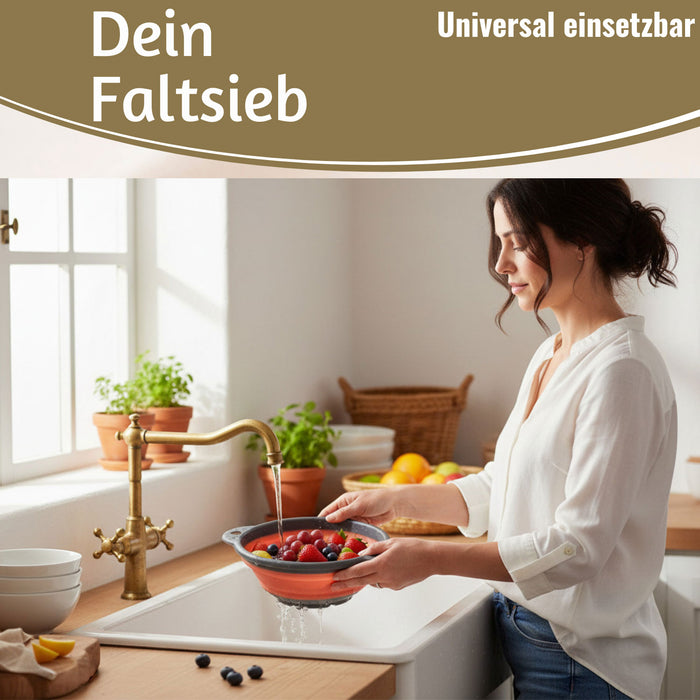 KI-generiertes Bild,Flexibles Abtropfsieb Nudelsieb 23cm Rund faltbar Seiher Küchensieb Camping