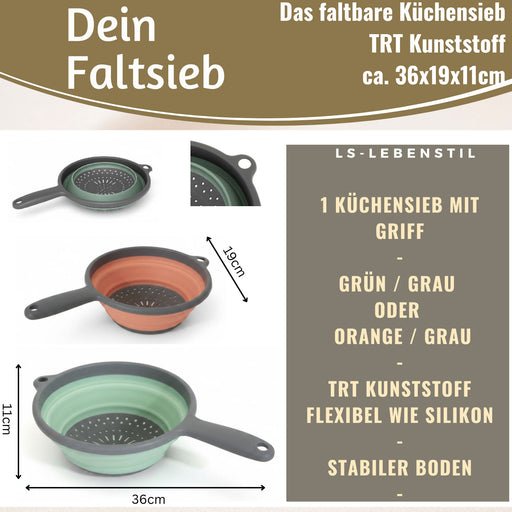 KI-generiertes Bild,Flexibles Abtropfsieb Nudelsieb 36x19cm faltbar mit Griff Sieb Küchensieb Camping