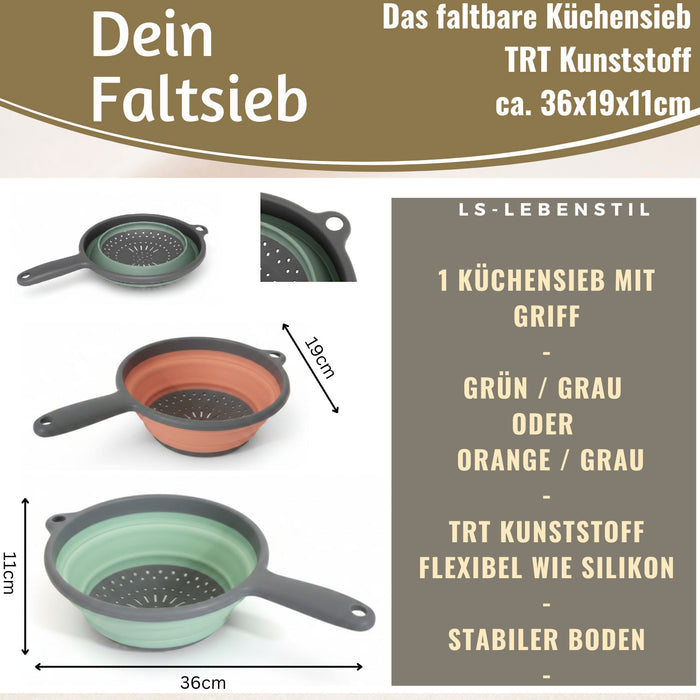 KI-generiertes Bild,Flexibles Abtropfsieb Nudelsieb 36x19cm faltbar mit Griff Sieb Küchensieb Camping