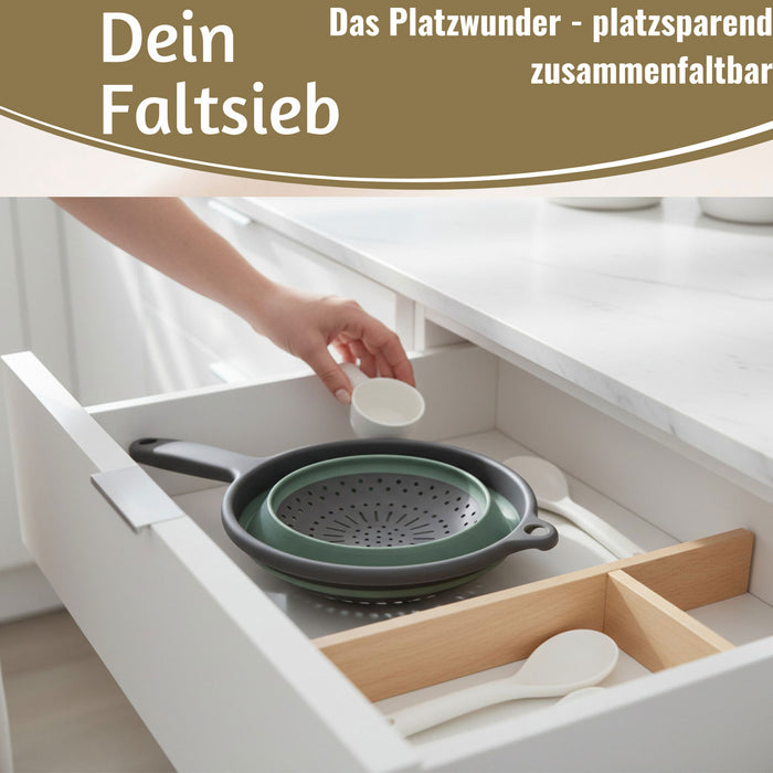 KI-generiertes Bild,Flexibles Abtropfsieb Nudelsieb 36x19cm faltbar mit Griff Sieb Küchensieb Camping