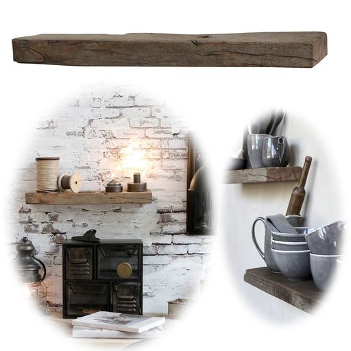 KI-generiertes Bild Holz Grimaud Wandregal 51x12cm Braun Schiffsplanke Küchenregal Bücher Wandboard