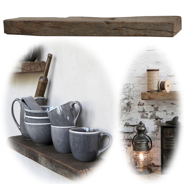 KI-generiertes Bild Holz Grimaud Wandregal 61x14cm Braun Schiffsplanke Küchenregal Bücher Wandboard
