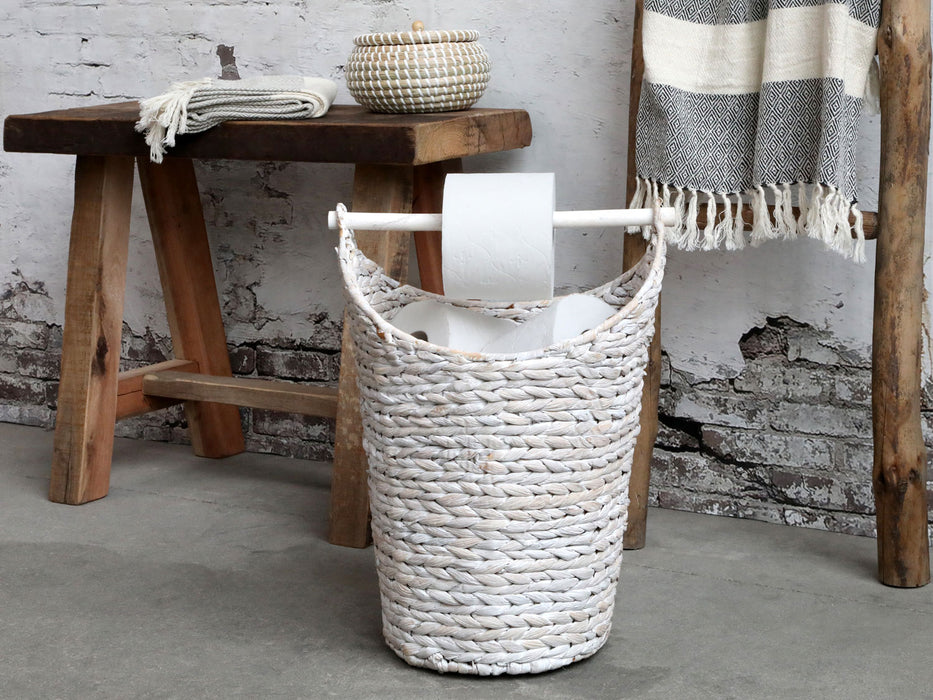 KI-generiertes Bild,Toilettenpapier-Ständer Deko-Korb Shabby Weiß 40cm Rattan Look Klorollen-Halter