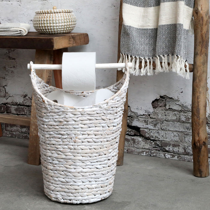 KI-generiertes Bild,Toilettenpapier-Ständer Deko-Korb Shabby Weiß 40cm Rattan Look Klorollen-Halter