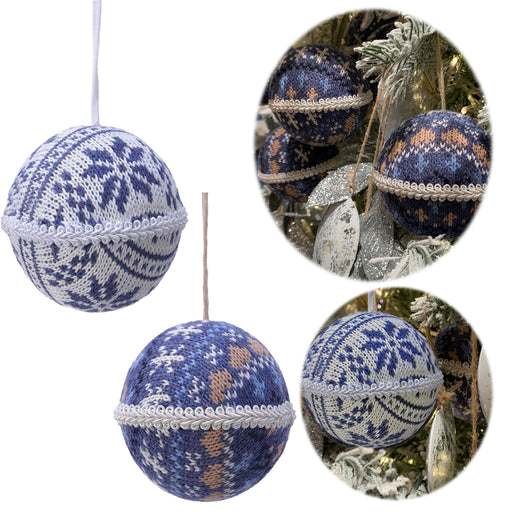 KI-generiertes Bild 2 Design XL Weihnachtskugeln 8cm Blau Weiß Stoff Kunststoff Baumkugel Deko