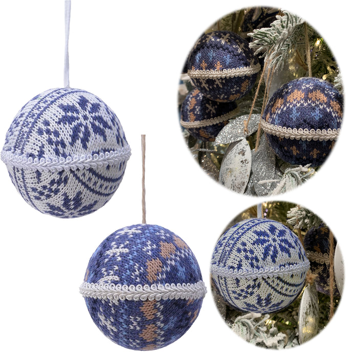 KI-generiertes Bild 2 Design XL Weihnachtskugeln 8cm Blau Weiß Stoff Kunststoff Baumkugel Deko