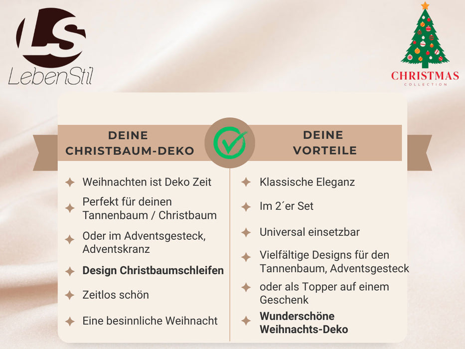 KI-generiertes Bild,2x XL Weihnachtsschleife Set 17cm Kariert Schleife für Weihnachts-Deko