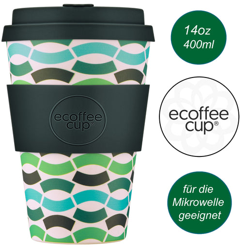 KI-generiertes Bild Ecoffee Cup 400ml Green Polka Grün Blau PLA Coffee to Go Becher Wiederverwendbar