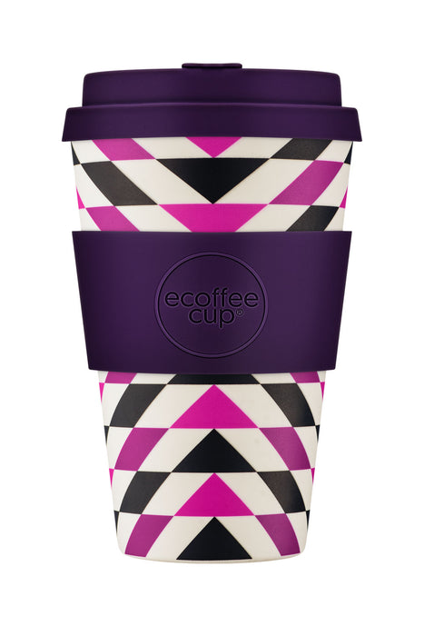 KI-generiertes Bild,Ecoffee Cup 400ml Pink Polka Lila Pink PLA Coffee to Go Becher Wiederverwendbar