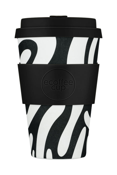 KI-generiertes Bild,Ecoffee Cup 400ml Basket Case Schwarz PLA Coffee to Go Becher Wiederverwendbar