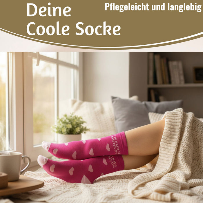 KI-generiertes Bild,Coole lustige Socke Gr. 36-40 Spruch "Lieblingsmensch" Pink Damen Witzig Geschenk