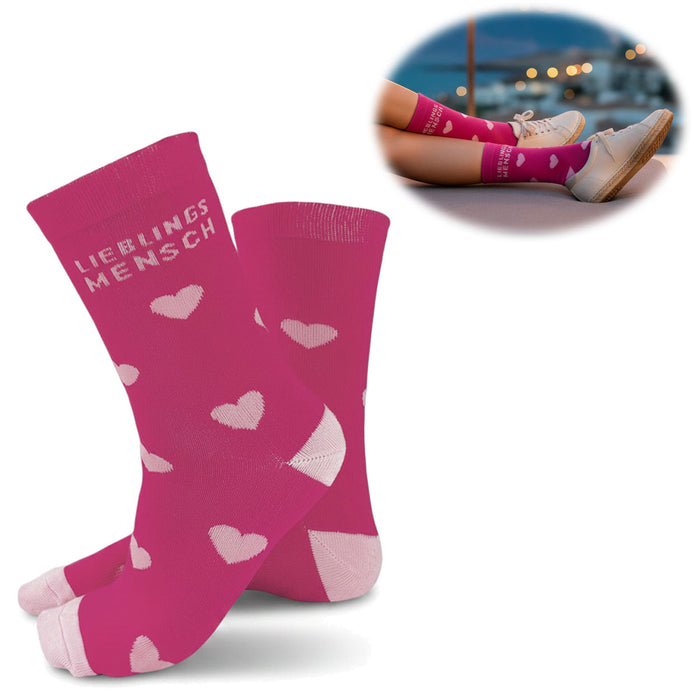 KI-generiertes Bild Coole lustige Socke Gr. 36-40 Spruch "Lieblingsmensch" Pink Damen Witzig Geschenk