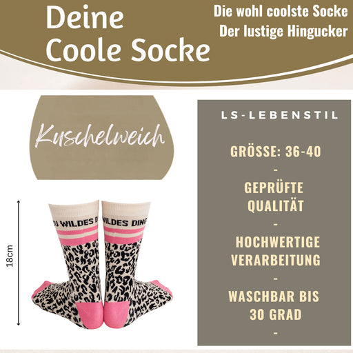 KI-generiertes Bild,Coole lustige Socke Gr. 36-40 Spruch "Du Wildes Ding" Leo Damen Witzig Geschenk