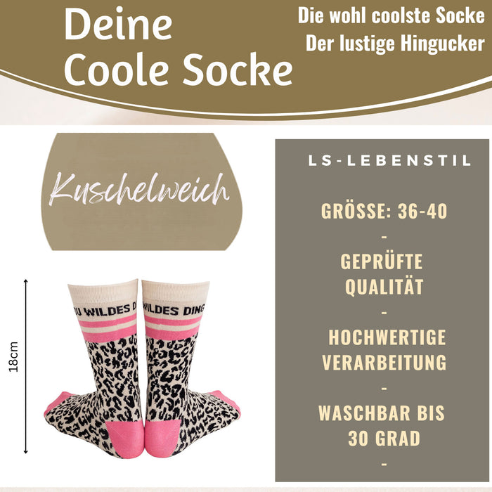 KI-generiertes Bild,Coole lustige Socke Gr. 36-40 Spruch "Du Wildes Ding" Leo Damen Witzig Geschenk