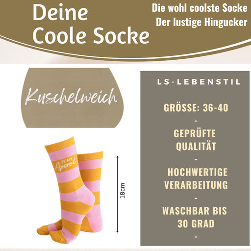 KI-generiertes Bild,Coole lustige Socke Gr. 36-40 Spruch "Team Aperol" Rosa Damen Witzig Geschenk