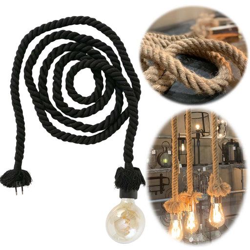 KI-generiertes Bild Tischlampe Hängelampe Tau Sisal 300cm Schwarz Seil Lampe Pendelleuchte