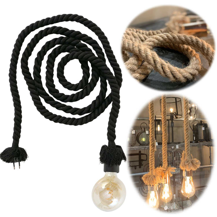 KI-generiertes Bild Tischlampe Hängelampe Tau Sisal 300cm Schwarz Seil Lampe Pendelleuchte