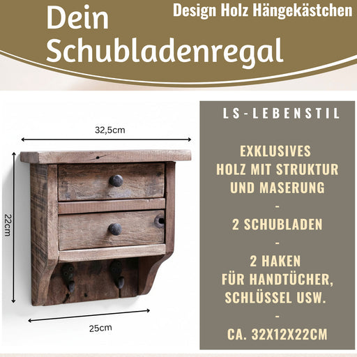 KI-generiertes Bild,Vintage Küchenregal 25cm hängend Schubladenregal Wandregal Wandboard