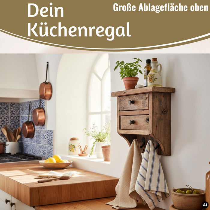 KI-generiertes Bild,Vintage Küchenregal 25cm hängend Schubladenregal Wandregal Wandboard