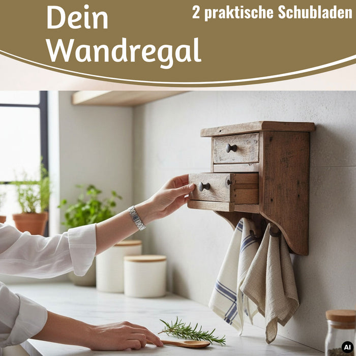 KI-generiertes Bild,Vintage Küchenregal 25cm hängend Schubladenregal Wandregal Wandboard
