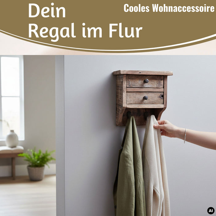KI-generiertes Bild,Vintage Küchenregal 25cm hängend Schubladenregal Wandregal Wandboard