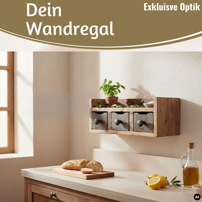 KI-generiertes Bild,Vintage Küchenregal 35cm hängend Gewürzregal Schubladenregal Wandregal Wandboard