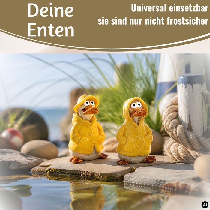 KI-generiertes Bild, 2x Deko Figuren Enten Set 11cm Gartenfigur Gartenzwerg Garten Statue Objekt