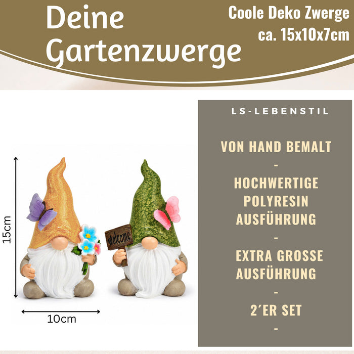 KI-generiertes Bild 2x Deko Figuren Wichtel Set 15cm Gartenwichtel Gartenzwerg Garten Objekt