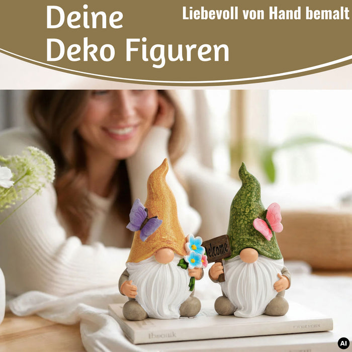KI-generiertes Bild 2x Deko Figuren Wichtel Set 15cm Gartenwichtel Gartenzwerg Garten Objekt