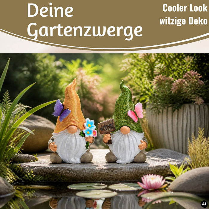 KI-generiertes Bild 2x Deko Figuren Wichtel Set 15cm Gartenwichtel Gartenzwerg Garten Objekt