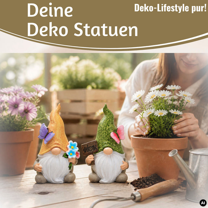 KI-generiertes Bild 2x Deko Figuren Wichtel Set 15cm Gartenwichtel Gartenzwerg Garten Objekt