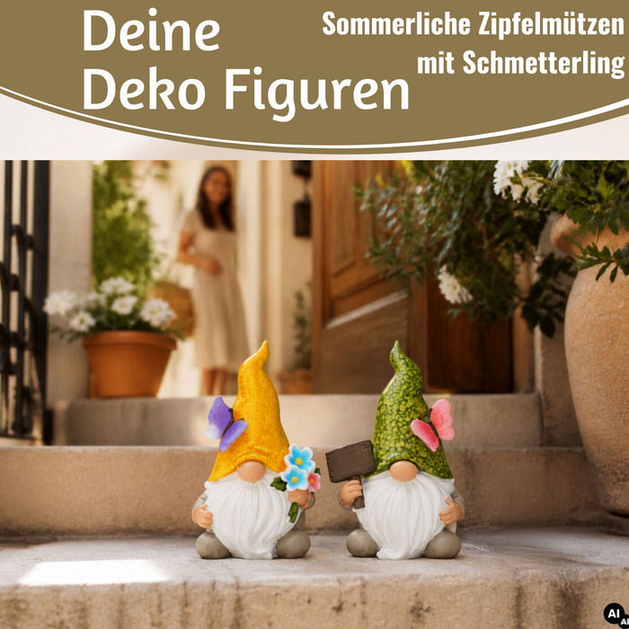 KI-generiertes Bild 2x Deko Figuren Wichtel Set 15cm Gartenwichtel Gartenzwerg Garten Objekt