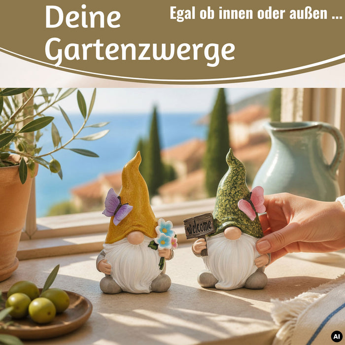 KI-generiertes Bild 2x Deko Figuren Wichtel Set 15cm Gartenwichtel Gartenzwerg Garten Objekt